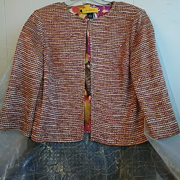 St. John rayon floral silk lined open jacket sz 2